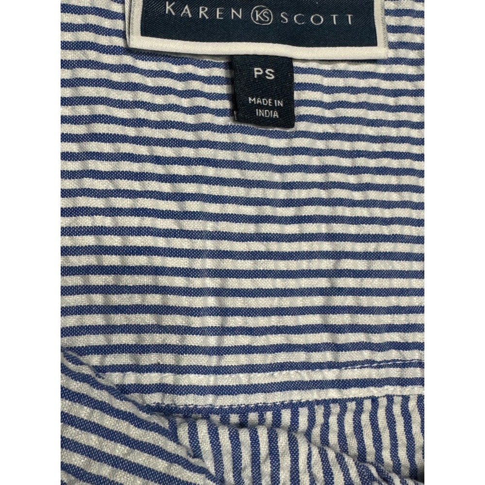 Karen Scott Dress Womens PS woven Seersucker Blue White Stripe Short Sleeve Mini - Picture 8 of 9